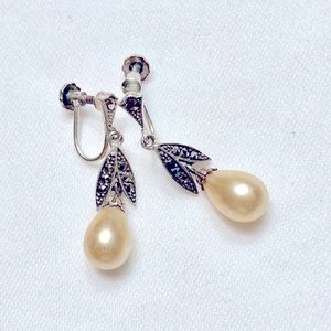 Pearl and Sterling Silver Antique Tear Drop Earrings